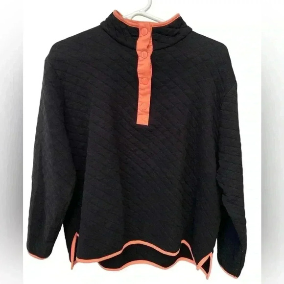 C&C California Sweatshirt Womens 1X BLACK  1/4 Snap Button Quilted Cotton Comfy - Picture 1 of 9
